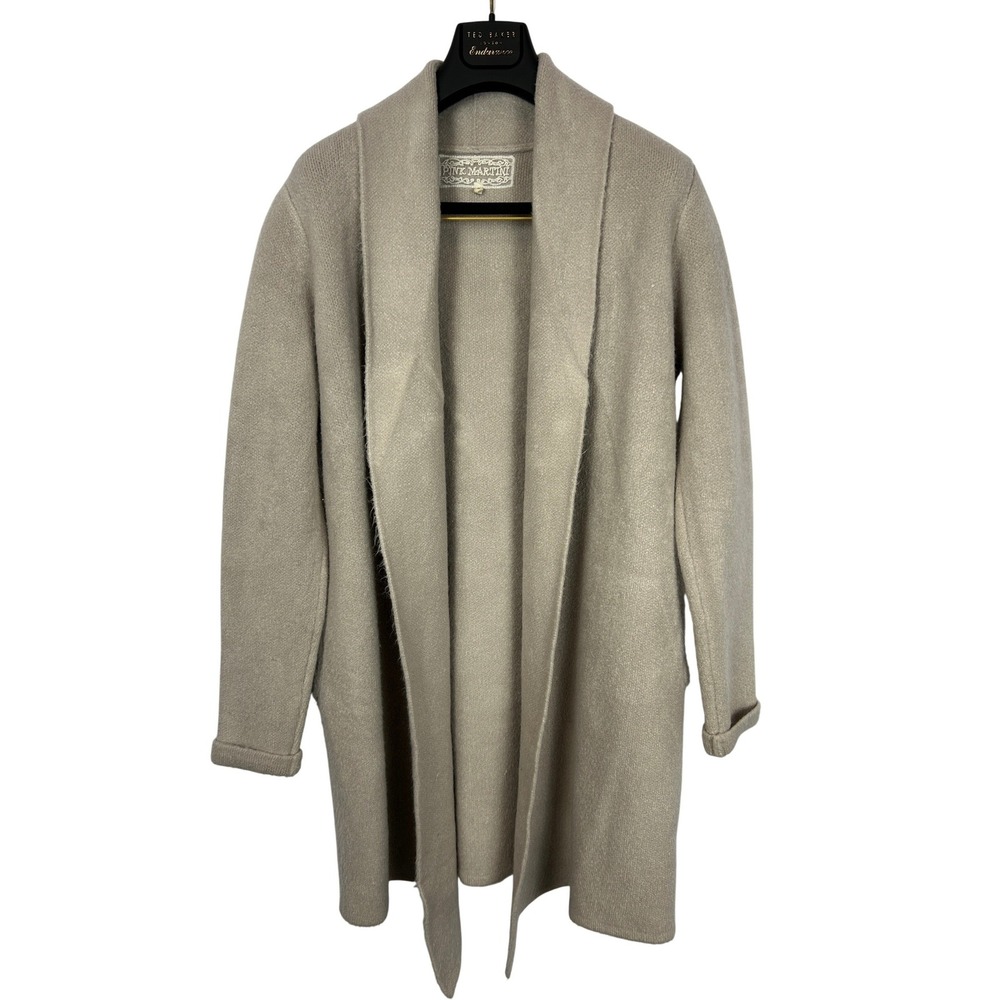 Oatmeal Beige Pink Martini Open Front Shawl Collar Coatigan Sweater Small